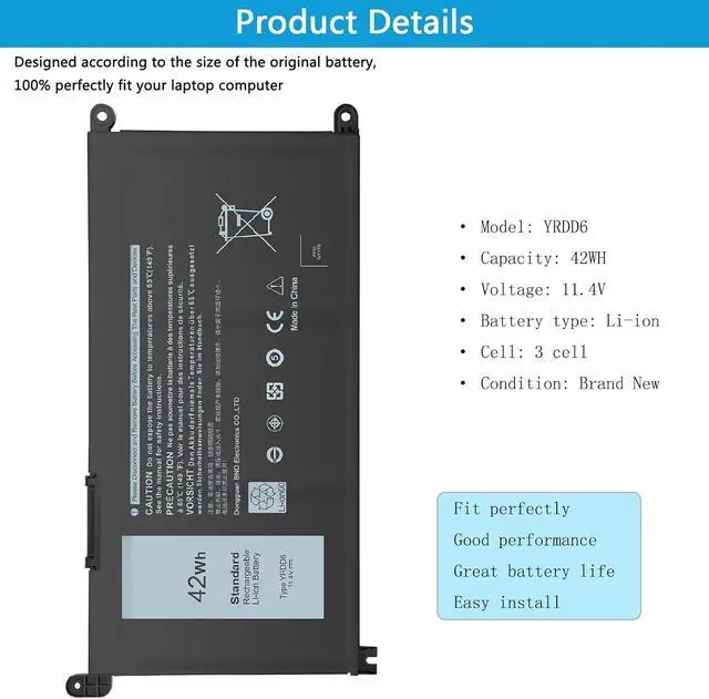 Alt view image 2 of 7 - YRDD6 Laptop Battery Replacement for Dell inspiron 15 3000 3582 3583 3501 3593 inspiron 15 5000 Series 5582 559055915593 5594 5598 3493 5493 5491 5482 7586 Inspiron 17 3000 Vostro 5481 VX1H 0VM732
