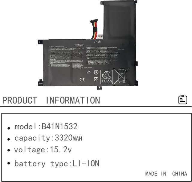 Alt view image 2 of 6 - B41N1532 0B200-02010100 Laptop Battery Replacement for Asus Zenbook Flip UX560 UX560UA UX560UA-1B Q504U Q504UA Q504UAK Q504UA-BBI5T12 Q504UA-BHI5T13 Q504UA-BI5T26 Q504UA-BHI7T21 Series(15.2V 50Wh)