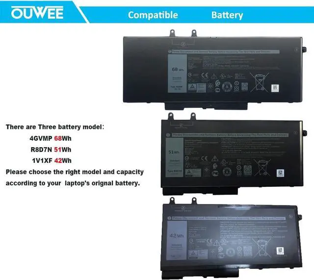 Alt view image 4 of 5 - R8D7N Laptop Battery Compatible with Dell Latitude 5400 5410 5500 5510 Precision 3540 3550 Inspiron 7590 7591 7791 2-in-1 Series 0R8D7N 1V1XF 4GVMP W8GMW 11.4V 51Wh