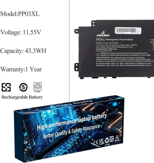 Alt view image 2 of 6 - M01118-421 PP03XL PV03XL Laptop Battery for HP Pavilion x360 13-BB 13-BB0000 14-DV 14-DV0000 14-DK 14-DK0000 14M-DW 15-EH Series Series PP03XL PPO3XL PVO3XL L83388-421 M01144-005