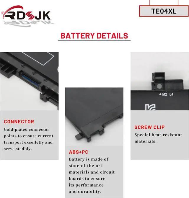 Alt view image 5 of 7 - TE04XL Laptop Battery for HP Omen 15-AX200 15-AX250WM 15-AX243DX Pavilion 15-BC200NB 15-BC251NR 15-BC204NF 15-BC200NC 15-BC201NA 905175-271 905175-2C1 905277-855 HSTNN-UB7A HSTNN-DB7T 15.4V 63.3Wh
