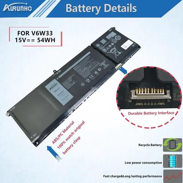 Alt view image 3 of 5 - 54Wh V6W33 Laptop Battery Replacement for Dell Inspiron 5310 5410 5418 5510 5515 5518 5625 5630 5635 3510 3511 3515 Latitude 3320 3330 3420 3520 Vostro 3515 3525 5620 5625 G91J0 TN70C