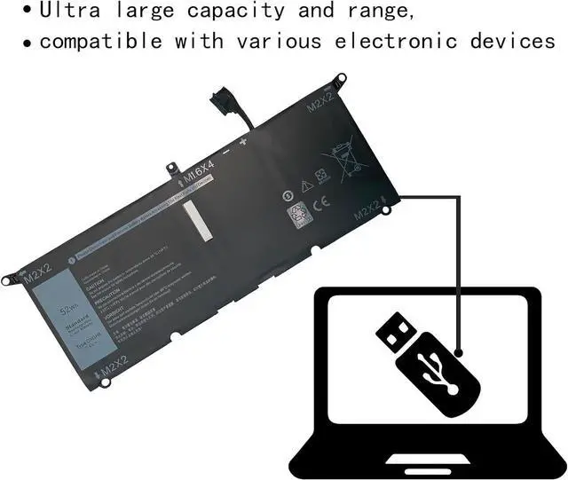 Alt view image 3 of 6 - DXGH8 G8VCF H754V 0H754V P82G001 Laptop Battery Replacement for Dell XPS 13 9370 9380 Inspiron 13 7390 7391 2-in-1 5390 5391 7490 Latitude 3301 E3301 Vostro 5390 5391 Series (7.6V 52Wh)