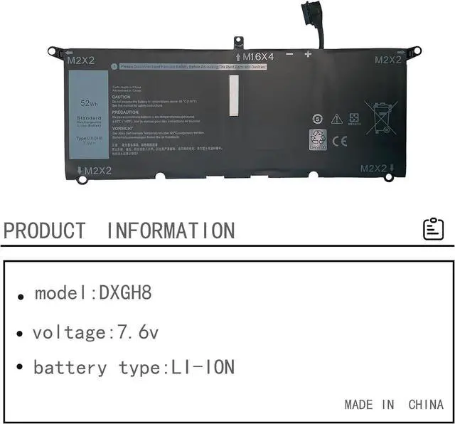 Alt view image 2 of 6 - DXGH8 G8VCF H754V 0H754V P82G001 Laptop Battery Replacement for Dell XPS 13 9370 9380 Inspiron 13 7390 7391 2-in-1 5390 5391 7490 Latitude 3301 E3301 Vostro 5390 5391 Series (7.6V 52Wh)