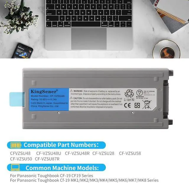Alt view image 6 of 7 - CF-VZSU48 Laptop Battery for Panasonic Toughbook CF-19 CF19 CF-VZSU28 CF-VZSU48U CF-VZSU50 6CELL 10.65V 58WH