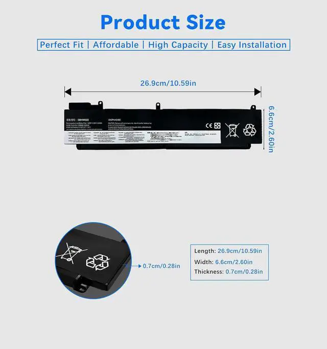 Alt view image 3 of 7 - 00HW022 Laptop Battery 24Wh 3-Cell, Compatible with Lenovo ThinkPad T460s/T470s Series Notebook, Replacement for 00HW023/00HW036/00HW037/SB10F46474/SB10F46475/SB10F46460/SB10F46461
