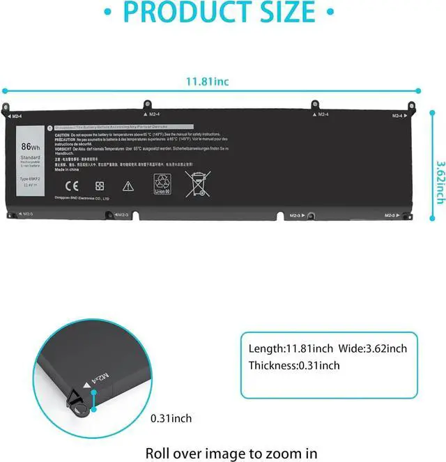 Alt view image 5 of 6 - 69KF2 Battery Replacement for Dell XPS 15 9500 9510 9520 9530 Precision 5550 5560 5570 Inspiron7510 7610 Alienware M15 M17 R3 R4,G15 5510 5511 5515 5520 5521,G7 15 7500 86Wh 11.4V