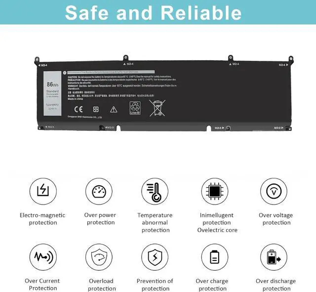 Alt view image 6 of 6 - 69KF2 Battery Replacement for Dell XPS 15 9500 9510 9520 9530 Precision 5550 5560 5570 Inspiron7510 7610 Alienware M15 M17 R3 R4,G15 5510 5511 5515 5520 5521,G7 15 7500 86Wh 11.4V