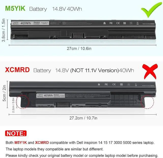 Alt view image 4 of 7 - ASUNCELL 40Wh M5Y1K 14.8V Battery for Dell 14 15 17 5000 3000 Series 5559 5558 5555 5758 3567 3551 GXVJ3 HD4J0 HD4J0 K185W KI85W M5Y1K M5YIK WKRJ2 VN3N0 451-BBMG 2200mAh/33Wh