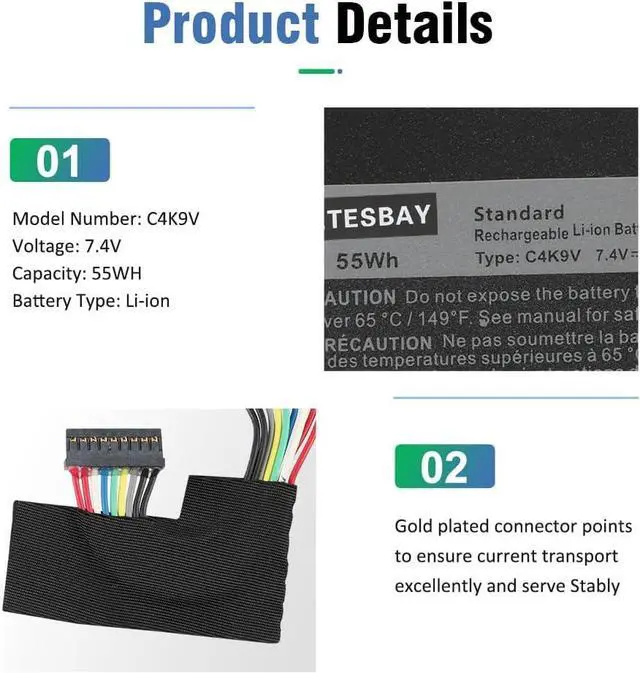 Alt view image 5 of 7 - ETESBAY C4K9V 7.4V 55WH Laptop Battery Replacement for Dell XPS 12 9Q33 -L221X 13 9333 Ultrabook 13 XPS13 13-L321X 13-L322X XPS L321X L322X Series 3H76R 489XN PKH18