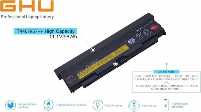 Alt view image 7 of 7 - GHU New Battery 9-Cell 98 WH 57++ Replacement for 0C52864 0C52863 45N1152 45N1153 45N1162 45N1163 45N1145 45N1147 45N1149 Compatible with Lenovo Thinkpad W540 W541 T450p T540p T440p L440 L540