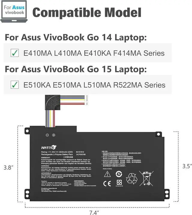 Main image of B31N1912 C31N1912 Laptop Battery Replacement for ASUS VivoBook 14 15 E410 E510 L410 L510 E410M E410MA L410MA E410KA E510M E510MA E510KA 11.55V 42Wh
