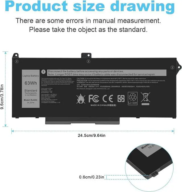 Alt view image 2 of 7 - RJ40G Laptop Battery Replacement for Dell Latitude 14 5420 Latitude 15 5520 Precision 15 3560 Series Laptop 01K2CF 075X16 WY9DX P137G P137G001 P104F P104F001 0WK3F1 0M3KCN 005R42 F3T9T 7RV10