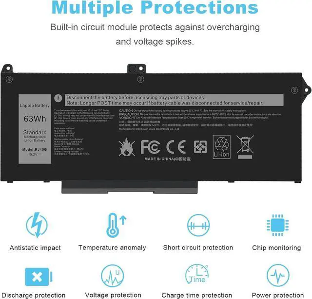 Alt view image 3 of 7 - RJ40G Laptop Battery Replacement for Dell Latitude 14 5420 Latitude 15 5520 Precision 15 3560 Series Laptop 01K2CF 075X16 WY9DX P137G P137G001 P104F P104F001 0WK3F1 0M3KCN 005R42 F3T9T 7RV10