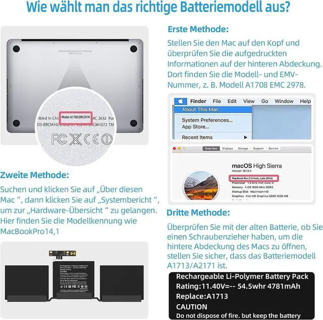 Alt view image 4 of 6 - A1708 Battery Replacement, A1713 A2171 Battery for MacBook Pro 13 inch A1708 (Late 2016, Mid 2017) A2159(2019) A2289(2020) A2338(2020,2022) EMC 3164 2978 3301 3456 3578