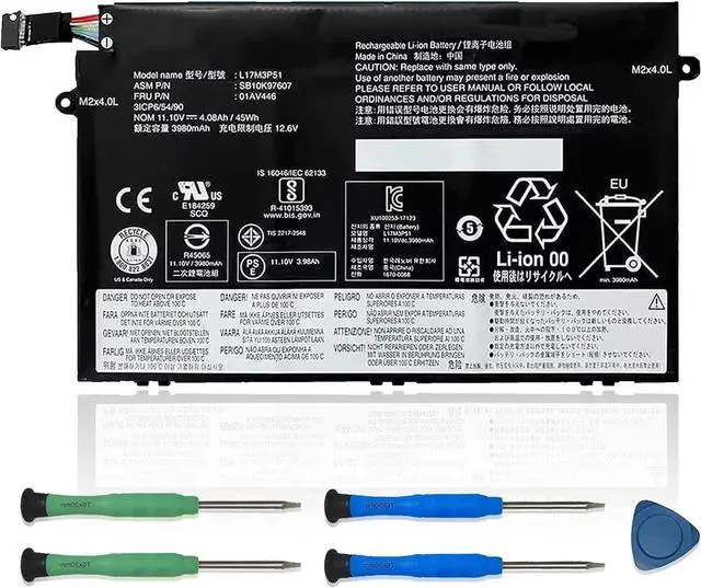 Main image of L17M3P51 01AV446 Laptop Battery 11.1V Replacement for Lenovo ThinkPad E480 E485 E495 E580 E585 Series Notebook SB10K97607 L17C3P51 SB10K97609 01AV448 L17M3P52 01AV447 L17L3P51 01AV445