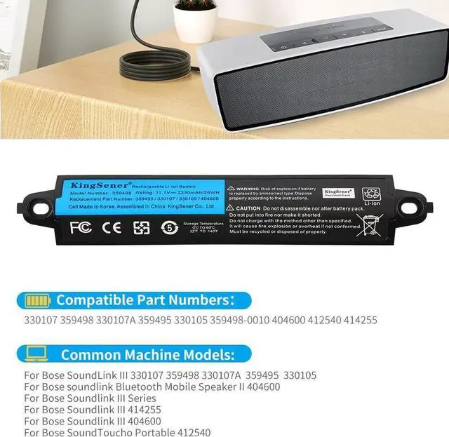 Alt view image 2 of 7 - 359495 359498 Battery for Bose SoundLink III 330107 330107A 330105 330105A 0330107 0330105 Soundlink 2 3 Soundlink Bluetooth Mobile Speaker II III 404600 404800 404900 414255 11.1V/2230mAh