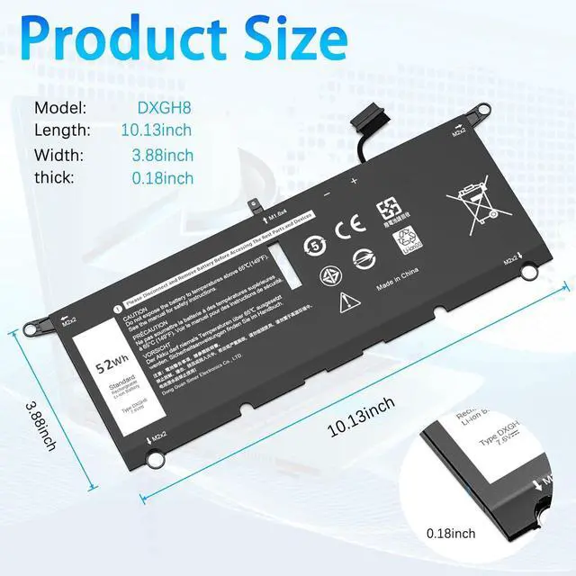Alt view image 3 of 6 - 52WH 7.6V DXGH8 Laptop Battery Compatible with Dell XPS 13 9370 9380 2019 Inspiron 13 7000 7390 7391 7490 2-in-1 5390 5391 Latitude 3301 E3301 Vostro 5390 5391 Series G8VCF HK6N5 0H754V P82G