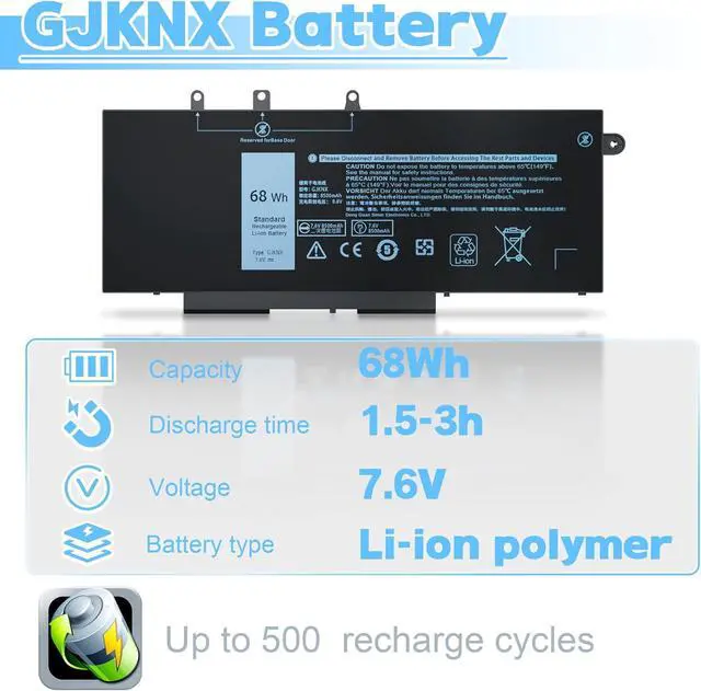 Alt view image 2 of 4 - 68Wh GJKNX Laptop Battery Compatible with Dell Latitude 5280 5288 5480 5580 5488 5590 5591 5490 5491 5495 E5480 E5580 E5490 E5590 GD1JP DY9NT 5YHR4, Dell Precision 15 3520 3530 4-Cell
