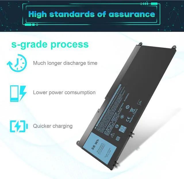 Alt view image 3 of 7 - 33YDH 56Wh Laptop Battery Compatible with Dell Inspiron 17 7000 7778 7779 7786 7773 15 7577 G3 3579 3779 G5 5587 G7 7588 13 3380 3480 14 3490 15 3590 3580 PVHT1 P30E 81PF3 081PF3 15.2V 4-cell