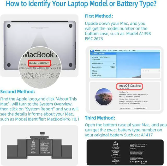 Alt view image 5 of 6 - A1398 A1417 Replacement Battery for MacBook Pro 15 inch Model A1398 Early 2013 Mid 2012 Only, Model EMC 2673 2512 Identifier: MacBookPro10,1