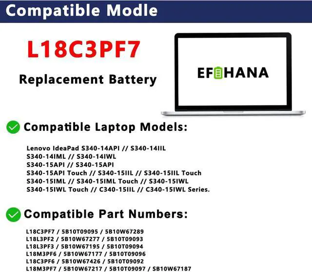 Alt view image 4 of 7 - L18C3PF7 Laptop Battery Replacement for Lenovo IdeaPad S340-14API 14IIL 14IML C340-15IIL 15IWL Flex-15IWL 15IML Series Notebook L18L3PF2 L18M3PF7 L18L3PF3 L18M3PF6 L18C3PF6 11.25V 52.5Wh 4670mAh