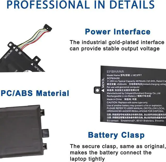 Alt view image 6 of 7 - L18C3PF7 Laptop Battery Replacement for Lenovo IdeaPad S340-14API 14IIL 14IML C340-15IIL 15IWL Flex-15IWL 15IML Series Notebook L18L3PF2 L18M3PF7 L18L3PF3 L18M3PF6 L18C3PF6 11.25V 52.5Wh 4670mAh
