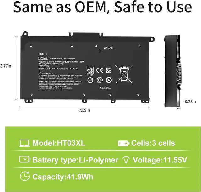 Alt view image 2 of 7 - HT03XL Battery for HP,L11119-855,Laptop Battery Replacement for Pavilion 15-DB Series14M-DH0003DX 14M-DH1003DX 15T-CS200 15-DY0013DX 15-DY1023DX 15-DY1751MS 15-CS3073CL 41.9Wh 3630mAh