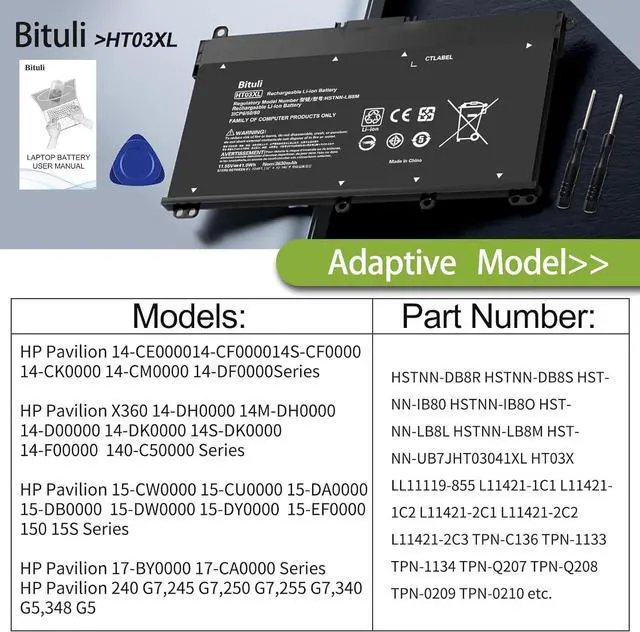 Alt view image 3 of 7 - HT03XL Battery for HP,L11119-855,Laptop Battery Replacement for Pavilion 15-DB Series14M-DH0003DX 14M-DH1003DX 15T-CS200 15-DY0013DX 15-DY1023DX 15-DY1751MS 15-CS3073CL 41.9Wh 3630mAh