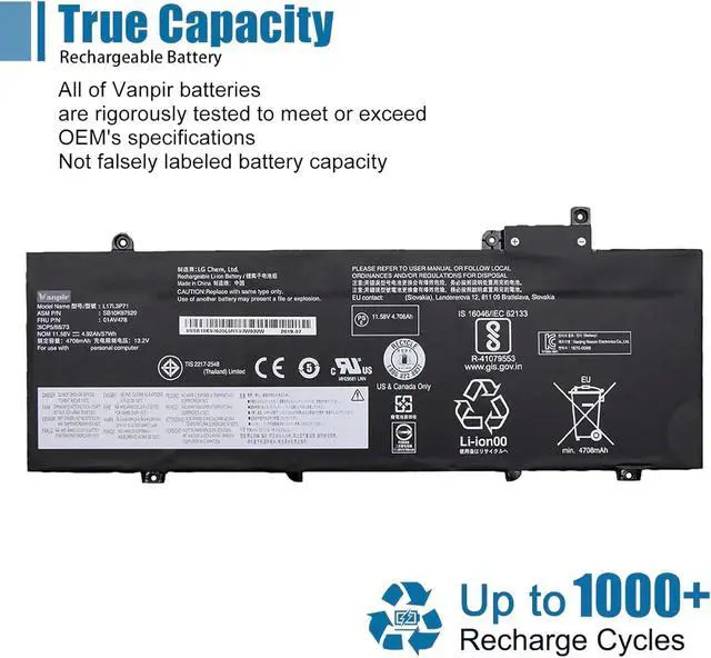 Alt view image 5 of 7 - L17L3P71 01AV478 Laptop Battery, 11.58V 57Wh 4920mAh 3-Cell Compatible with Lenovo ThinkPad T480s Series Notebook 01AV479 L17M3P71 L17S3P71 SB10K97621