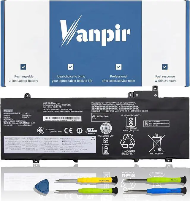 Main image of L17L3P71 01AV478 Laptop Battery, 11.58V 57Wh 4920mAh 3-Cell Compatible with Lenovo ThinkPad T480s Series Notebook 01AV479 L17M3P71 L17S3P71 SB10K97621