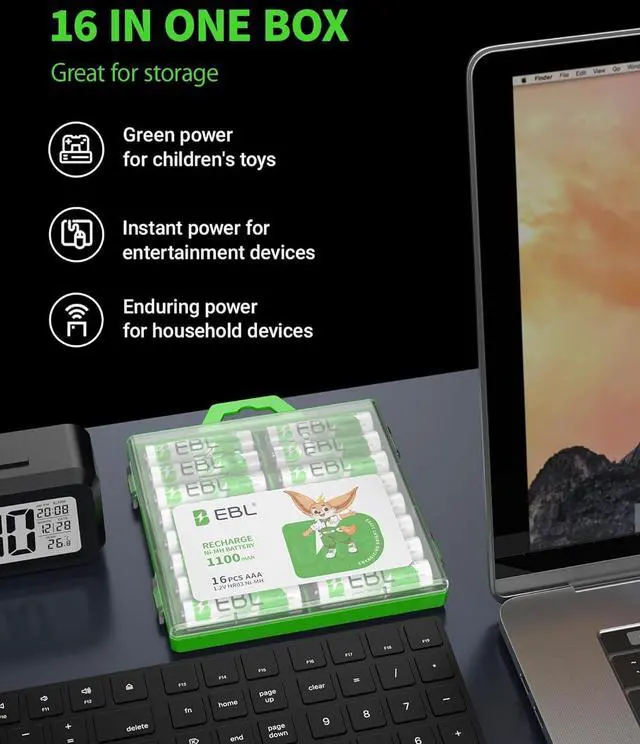 Alt view image 7 of 7 - EBL Rechargeable AAA Batteries (16-Counts) Ready2Charge 1100mAh 1.2V Ni-MH Battery