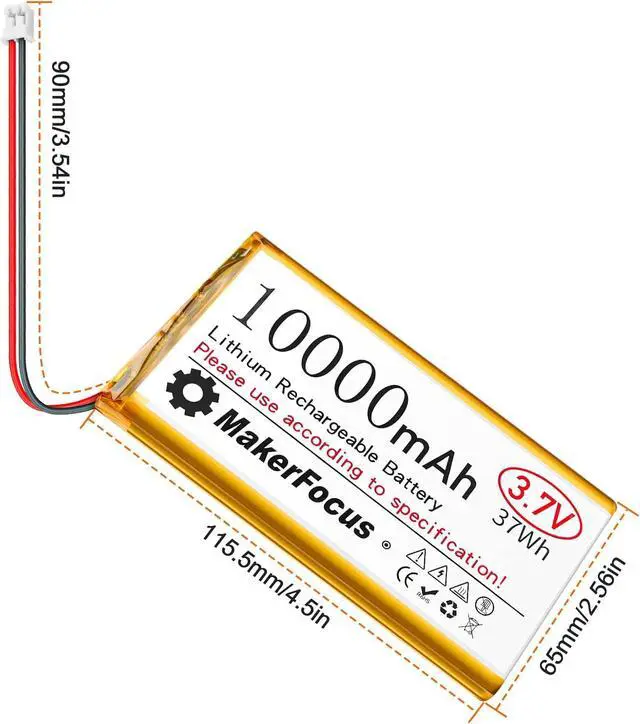 Alt view image 7 of 7 - MakerFocus 1pcs 3.7V 10000mAh Lithium Polymer Rechargeable Battery with Integrated Protective Board, Insulation Coating and PH2.0 Plug for Raspberry Pi Battery Pack UPS and Other