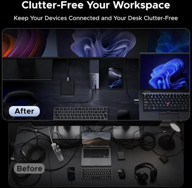 Alt view image 7 of 7 - UGREEN Revodok Pro 314 USB C Docking Station 3 Monitors 2HDMI & DP with 8K DP/4K HDMI, 100W PD, 10Gbps USB Ports, Gigabit Ethernet, SD/TF 170MB/s, 3.5mm Audio, 90cm Cable.140W Power Adapter