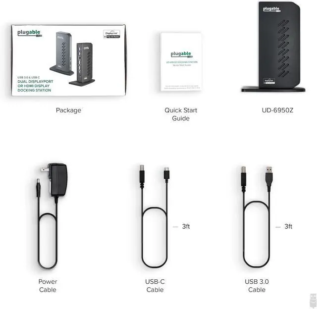 Alt view image 7 of 7 - Plugable Dual DisplayPort & HDMI Docking Station - USB 3.0 & USB-C Laptop Dock for Dual Monitors, DisplayLink, Mac (Driver Required), ChromeOS & Windows, Gigabit Ethernet and Audio (UD-6950Z)