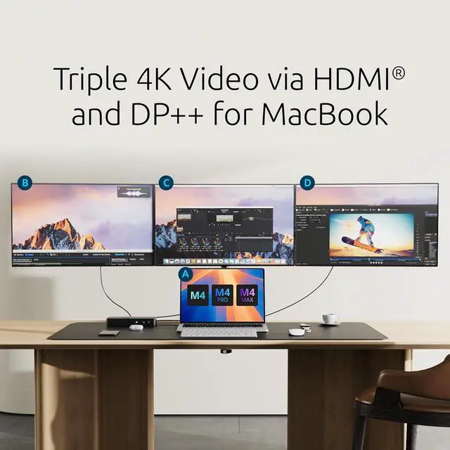 Alt view image 2 of 5 - Kensington DisplayLink 4K Docking Station, Triple 4K for MacBook Pro/Air M1/M2/M3/M4, 14ports, 3xHDMI/3xDisplayPort,4xUSB A,2xUSB C 3.2, Ethernet, Audio, 100W PD (K33621NA)