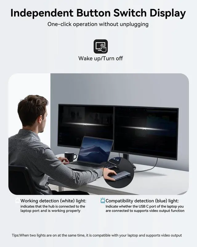 Alt view image 3 of 7 - ZMUIPNG USB C Docking Station Dual Monitor 15 in 1 Laptop Docking Station Triple Display USB C Hub Multiple Adapter Dongle with 4K HDMI+VGA+USB Port+Button+PD+Ethernet for Dell HP Thinkpad Surface