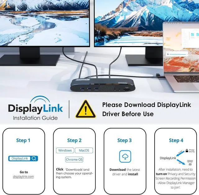 Alt view image 7 of 7 - WAVLINK DisplayLink Docking Station 3 Monitors, USB-C Laptop Dock Dual 2K + 4K for Mac & Windows, 13-in-1 with 100W Charging, 3 HDMI, 5 USB Ports, Ethernet, SD/TF, Audio