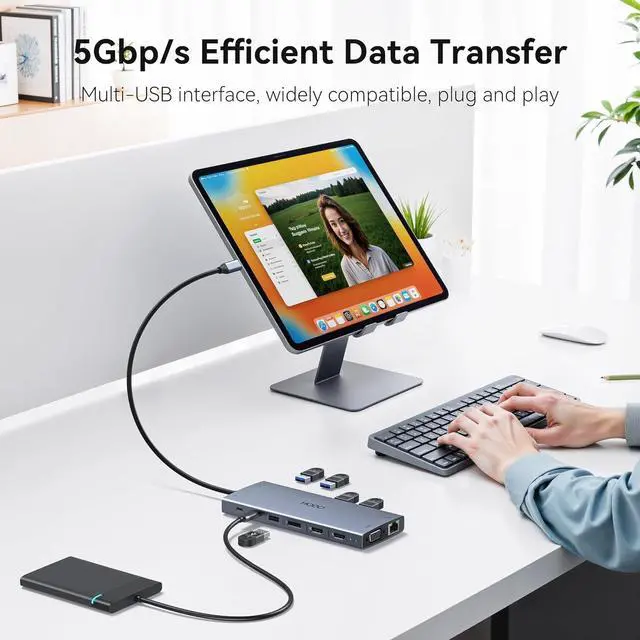 Alt view image 7 of 7 - USB C Docking Station Dual Monitor for Dell HP, Laptop Docking Station 3 Monitors 15-in-1 USB C Hub Dock with Dual 4K HDMI+8K DP +VGA+6USB Ports+PD+Ethernet+SD/TF+Audio,USBC Adapter Dongle for Lenovo