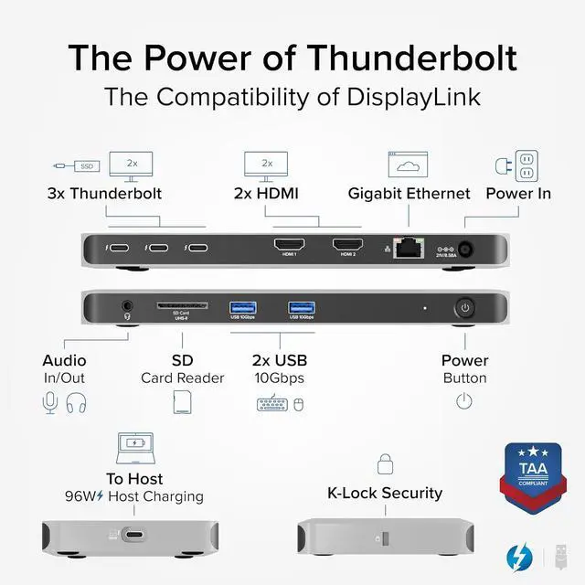 Alt view image 2 of 7 - Plugable Thunderbolt 4 Dock for Quad Monitors 100W, Thunderbolt Docking Station Connects up to Four 4K Monitors for Windows and Mac Laptops, 2x HDMI, 4x Thunderbolt 4/USB C, Driver Required TBT-6950PD