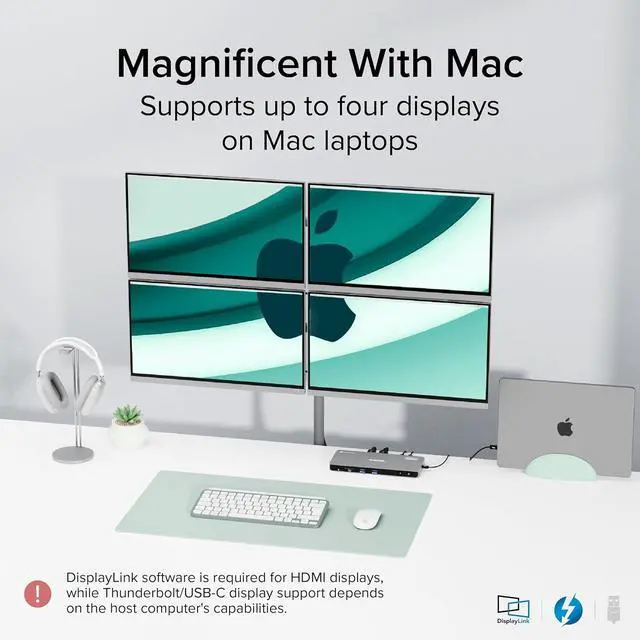 Alt view image 3 of 7 - Plugable Thunderbolt 4 Dock for Quad Monitors 100W, Thunderbolt Docking Station Connects up to Four 4K Monitors for Windows and Mac Laptops, 2x HDMI, 4x Thunderbolt 4/USB C, Driver Required TBT-6950PD