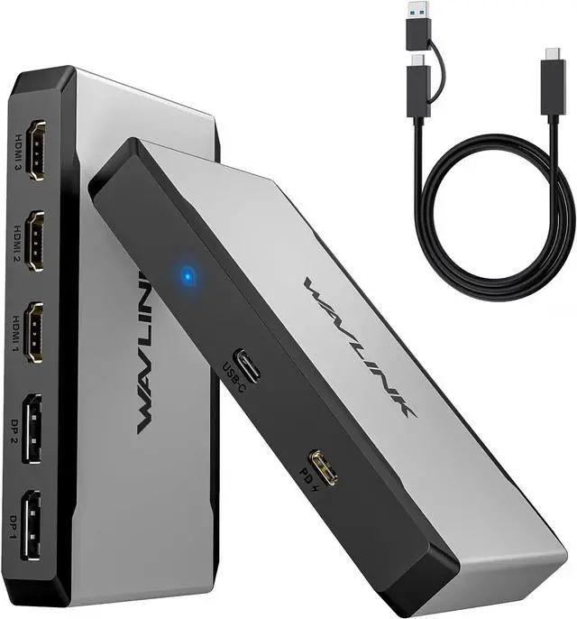 Main image of USB C to HDMI Adapter, WAVLINK Triple Monitors Adapter for M1/M2/M3/M4 macOS Systems. Type-C&A Hosts, 100W PD in, 3 HDMI 2 DP Available, Triple 4K@60Hz, SMI Driver Required