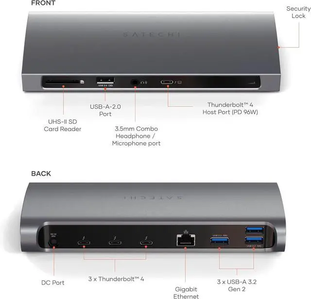 Alt view image 2 of 7 - Satechi 11 in 1 Thunderbolt 4 USB C Docking Station, 100W Charging, Dual 4K/60Hz displays, 3 Thunderbolt Ports, 3 USB-A 3.2 Ports, USB-A 2.0 Port, SD Card Reader, for Mac/Windows, MacBook Air/Pro M4