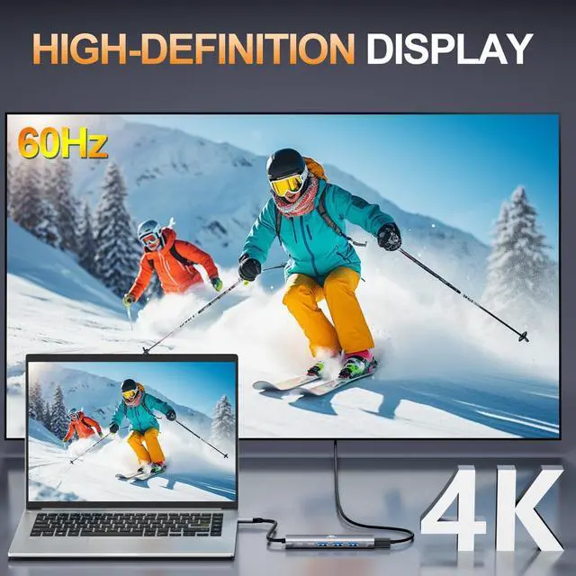 Alt view image 3 of 7 - USB C Hub Multiport Adapter for MacBook/Dell/HP/Lenovo, 8 in 1 Laptop Docking Station with 4K@60Hz HDMI, USB Hub for Laptop with USB 3.0/PD Charging/SD&TF Slots