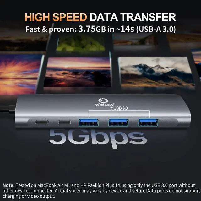 Alt view image 5 of 7 - USB C Hub Multiport Adapter for MacBook/Dell/HP/Lenovo, 8 in 1 Laptop Docking Station with 4K@60Hz HDMI, USB Hub for Laptop with USB 3.0/PD Charging/SD&TF Slots