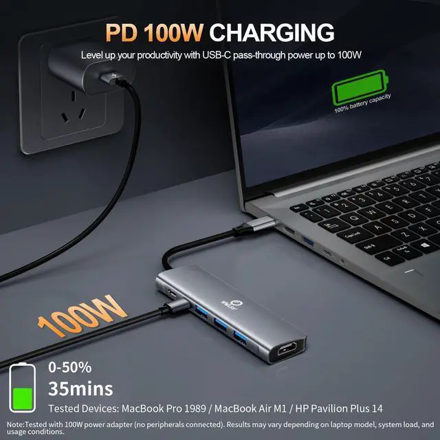 Alt view image 7 of 7 - USB C Hub Multiport Adapter for MacBook/Dell/HP/Lenovo, 8 in 1 Laptop Docking Station with 4K@60Hz HDMI, USB Hub for Laptop with USB 3.0/PD Charging/SD&TF Slots