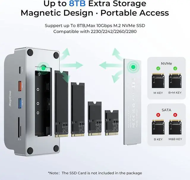 Alt view image 3 of 7 - RayCue SmartDock Pro for Mac mini M4 Dock Stand with M.2 NVMe SSD Enclosure, 4K 60Hz HDMI, 10Gbps USB-C/A, Gigabit Ethernet, SD/TF Card Readers  Space-Saving Vertical Hub Compatible with Mac mini