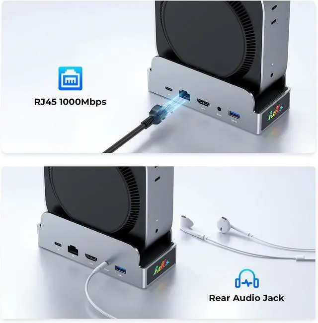 Alt view image 7 of 7 - RayCue SmartDock Pro for Mac mini M4 Dock Stand with M.2 NVMe SSD Enclosure, 4K 60Hz HDMI, 10Gbps USB-C/A, Gigabit Ethernet, SD/TF Card Readers  Space-Saving Vertical Hub Compatible with Mac mini