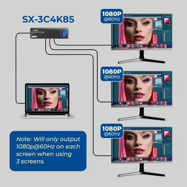 Alt view image 4 of 7 - OREI SplitExtend 4K Splitter Extended Display Triple Monitor 2, 1 DisplayPort Docking Station 4 Separate Screens - USB-C to HDMI Adapter, 100W PD LAN, 4 USB 3.0, MircoSD, Windows, Mac OS