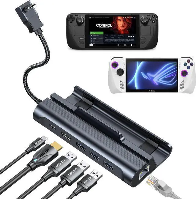 Main image of Docking Station for Steam Deck/ROG Ally, 6-in-1 Steam Deck Dock with HDMI 4K@60Hz, 1000Mbps Ethernet, 3 USB-A 3.0 and 100W Fast Charging USB-C,Deck Stand for Valve Steam Deck,ROG Ally